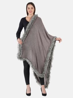 MUFFLY - Women Faux Fur On All Four Sides Wool Stole
